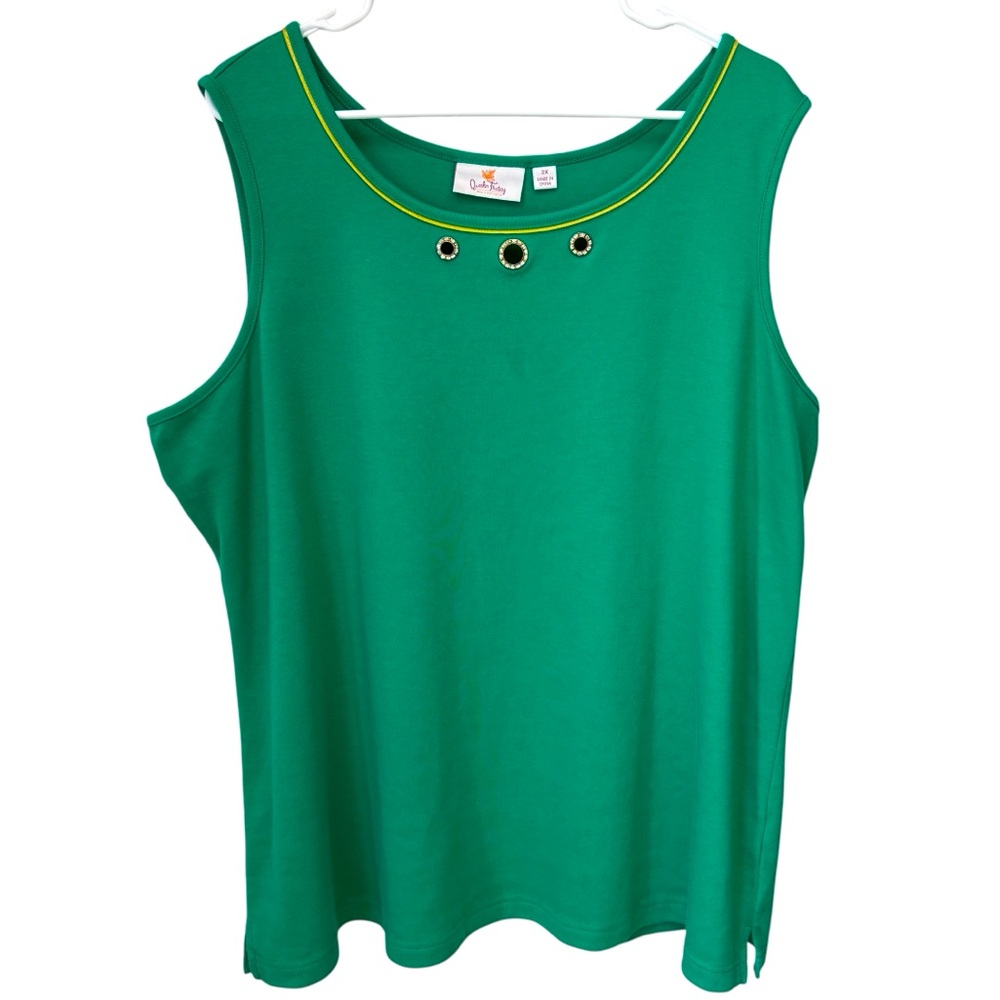 Quacker Factory Rhinestone Tank Top Women’s Size 2X Kelly Green With Gold Trim